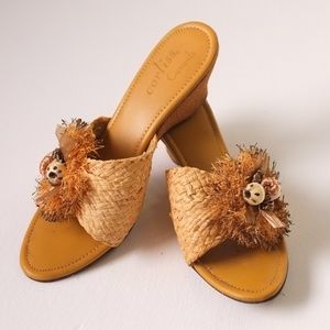 vintage cork wedges raffia sandals | 1970s sandals